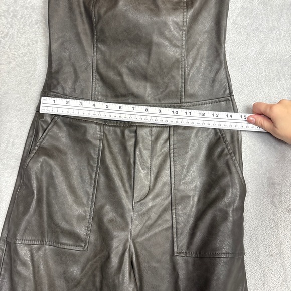 Zara Faux Leather Strapless Cargo Utility Jumpsuit Brown Size M Baddie Grunge - Picture 6 of 8